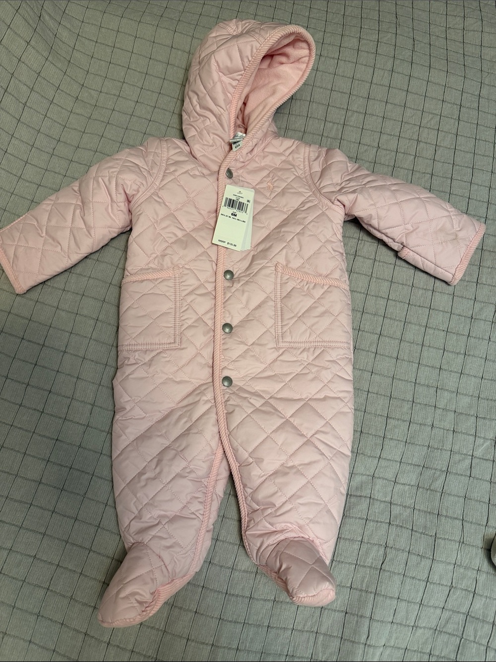 Ralph Lauren Quilted Hooded Baby One-Piece in Light Pink 6 months